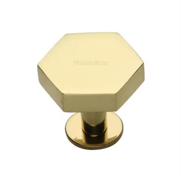 Click Here To Enlarge This Photo Of C4345 32-PB Heritage Brass Cabinet Knob Hexagon Design with Rose 32mm Polished Brass finish