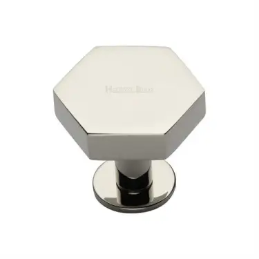 Click Here To Enlarge This Photo Of C4345 32-PNF Heritage Brass Cabinet Knob Hexagon Design with Rose 32mm Polished Nickel finish