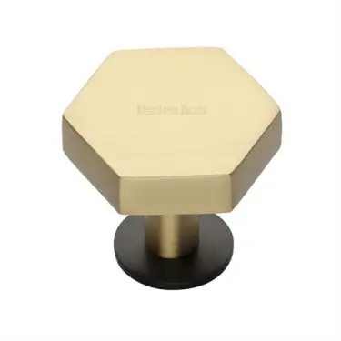 Click Here To Enlarge This Photo Of C4345 38-BSB Heritage Brass Cabinet Knob Hexagon Design with Rose 38mm Matt Bronze&sol;Satin Brass finish