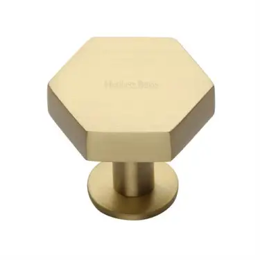 Click Here To Enlarge This Photo Of C4345 38-SB Heritage Brass Cabinet Knob Hexagon Design with Rose 38mm Satin Brass finish