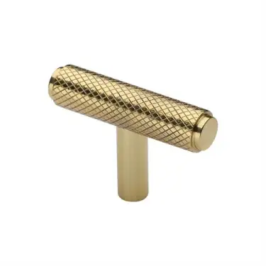 Click Here To Enlarge This Photo Of C4415-PB Heritage Brass Cabinet Knob Knurled T-Bar Design 45mm Polished Brass finish