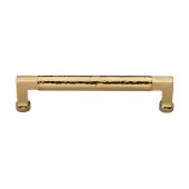 HAM0312 128-PB Heritage Brass Cabinet Pull Bauhaus Hammered Design 128mm ctc Polished Brass Finish