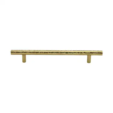 Click Here To Enlarge This Photo Of HAM0361 128-PB Heritage Brass Cabinet Pull T-Bar Hammered Design 128mm ctc Polished Brass Finish