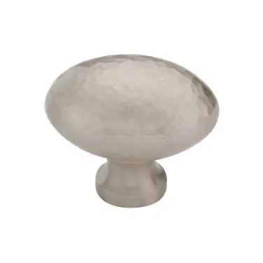 Click Here To Enlarge This Photo Of HAM114 38-SN Heritage Brass Cabinet Knob Victorian Oval Hammered Design 38mm Satin Nickel finish