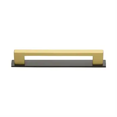 Click Here To Enlarge This Photo Of PL0337 128-BSB Heritage Brass Cabinet Pull Metro Design with Plate 128mm ctc Matt Bronze&sol;Satin Brass Finish