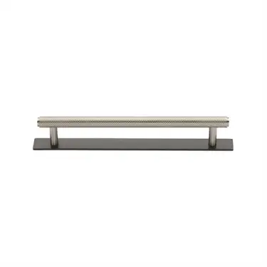 Click Here To Enlarge This Photo Of PL4458 128-BSN Heritage Brass Cabinet Pull Knurled Design with Plate 128mm ctc Matt Bronze&sol;Satin Nickel Finish