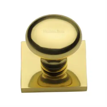 Click Here To Enlarge This Photo Of SQ113-PB Heritage Brass Cabinet Knob Victorian Round Design with Square Backplate 32mm Polished Brass finish