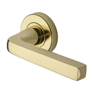 Click Here To Enlarge This Photo Of V8300-PB Heritage Brass Alessa Door Handle on Round Rose Polished Brass finish