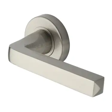 Click Here To Enlarge This Photo Of V8300-SN Heritage Brass Alessa Door Handle on Round Rose Satin Nickel finish