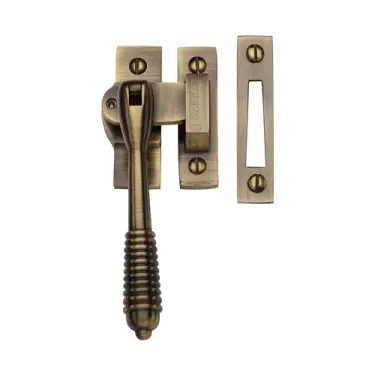 Click Here To Enlarge This Photo Of V894L MP&sol;HP-AT Heritage Brass Lockable Mortice & Hook Plate Casement Fastener Reeded Design Antique Brass finish