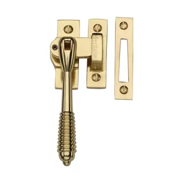 Click Here To Enlarge This Photo Of V894L MP&sol;HP-PB Heritage Brass Lockable Mortice Hook Plate Casement Fastener Reeded Design Polished Brass finish