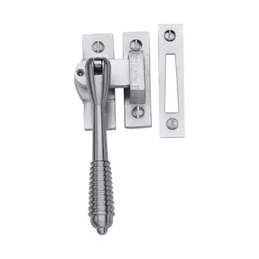 Click Here To Enlarge This Photo Of V894L MP&sol;HP-SC Heritage Brass Lockable Mortice & Hook Plate Casement Fastener Reeded Design Satin Chrome finish