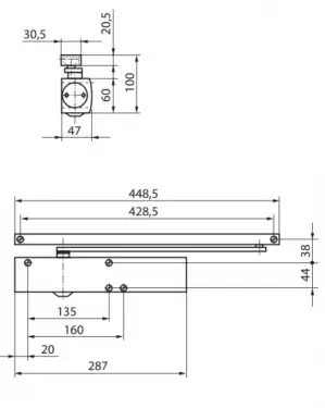 Click Here To Enlarge This Photo Of GEZE TS5000 Silver Power Size 2-6 Guide Rail Overhead Door Closer for hinge side fitting