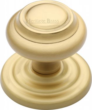 Click Here To Enlarge This Photo Of V905-SB Heritage Brass Centre Door Knob Round Design 3 &half;" Satin Brass Finish