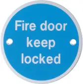 AR901 Hoppe 76mm &OpenCurlyDoubleQuote;Fire Door Keep Locked&rdquo; Sign - Satin Anodised Aluminium &lpar;8511242&rpar;