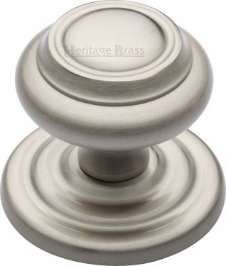 Click Here To Enlarge This Photo Of V905-SN Heritage Brass Centre Door Knob Round Design 3 &half;" Satin Nickel Finish