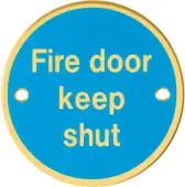 AR902 Hoppe 76mm &OpenCurlyDoubleQuote;Fire Door Keep Shut&rdquo; Sign - Polished Brass &lpar;8511263&rpar;