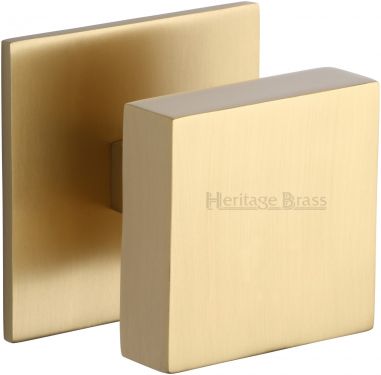 Click Here To Enlarge This Photo Of V908-SB Heritage Brass Centre Door Knob Square Design 3" Satin Brass Finish