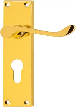 Click Here To Enlarge This Photo Of AR5001&sol;13 Hoppe Victorian Scroll Euro Profile Lock Levers on Plate - Polished Brass &lpar;87116028&rpar;