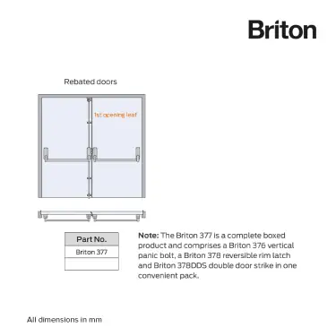 Click Here To Enlarge This Photo Of BRITON 377&period;SE Double Rebated Door Push Bar Panic Exit Set - Silver
