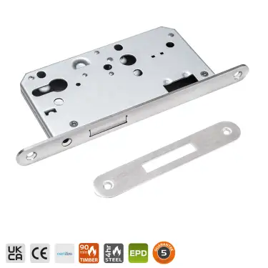 Click Here To Enlarge This Photo Of BRITON 5410&period;60&period;R&period;SS DIN Euro Profile Deadlock Case with Radius Corners - 60mm Backset - Satin Stainless Steel