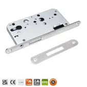 BRITON 5410&period;60&period;R&period;SS DIN Euro Profile Deadlock Case with Radius Corners - 60mm Backset - Satin Stainless Steel