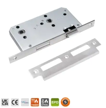 Click Here To Enlarge This Photo Of BRITON 5430&period;60&period;S&period;SS DIN Bathroom Lock Case with Square Corners - 78mm Centres - 60mm Backset - Satin Stainless Steel