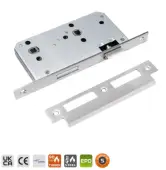BRITON 5430&period;60&period;S&period;SS DIN Bathroom Lock Case with Square Corners - 78mm Centres - 60mm Backset - Satin Stainless Steel