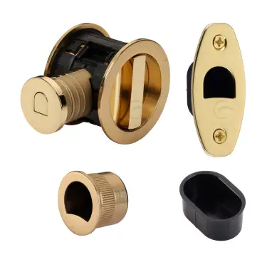 Click Here To Enlarge This Photo Of RD2801-50-PB Heritage Brass Tubular Hook Lock with Round Flush Privacy Turn & Release Polished Brass
