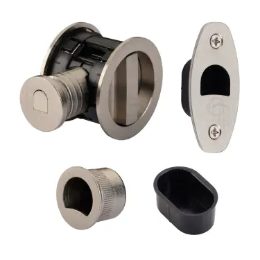 Click Here To Enlarge This Photo Of RD2801-50-SN Heritage Brass Tubular Hook Lock with Round Flush Privacy Turn & Release Satin Nickel