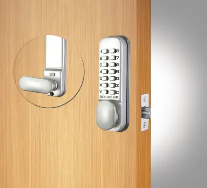 Click Here To Enlarge This Photo Of Codelocks CL155 SG Light Duty Mechanical Digital Lock with 60mm Tubular Latch & Hold Open Function - Silver