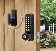 Codelocks CL255 KEY BK MG Light Duty Mechanical Digital Lock with 60mm Tubular Latch&comma; Key Override & Hold Open Function - Black Marine Grade