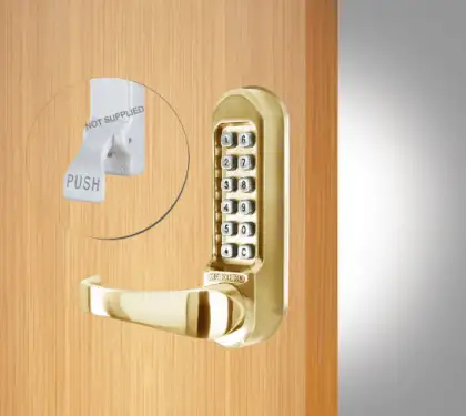 Click Here To Enlarge This Photo Of Codelocks CL505 PB PK Heavy Duty Mechanical Digital Lock with Code Free Option &lpar;Front Plate Only for use with Panic Hardware&rpar; - Polished Brass