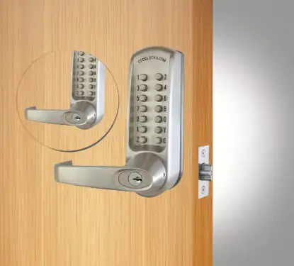 Click Here To Enlarge This Photo Of Codelocks CL610 BS BB Back to Back Heavy Duty Mechanical Digital Lock with 60mm Tubular Latch & Key Override - Brushed Steel