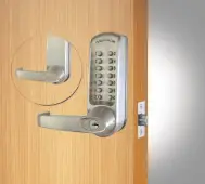 Codelocks CL615 BS Heavy Duty Mechanical Digital Lock with 60mm Tubular Latch&comma; Code Free Option & Key Override - Brushed Steel