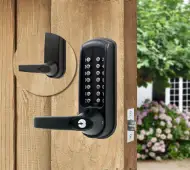 Codelocks CL615 BK MG Heavy Duty Mechanical Digital Lock with 60mm Tubular Latch&comma; Code Free Option & Key Override - Black Marine Grade