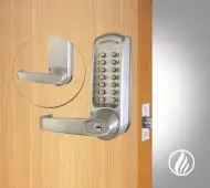 Codelocks CL610 FIRE RATED Heavy Duty Mechanical Digital Lock with 60mm Tubular Latch & Key Override - Brushed Steel &lpar;91394&rpar;
