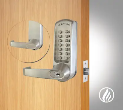 Click Here To Enlarge This Photo Of Codelocks CL615 FIRE RATED Heavy Duty Mechanical Digital Lock with 60mm Tubular Latch&comma; Code Free Option & Key Override - Brushed Steel &lpar;97989&rpar;
