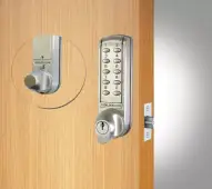 Codelocks CL2255 BS Light Duty Electronic Digital Lock with 60mm Tubular Latch&comma; Hold Open Function & Key Override - Brushed Steel