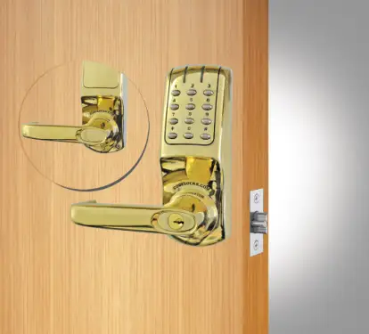 Click Here To Enlarge This Photo Of Codelocks CL5010 PB Heavy Duty Electronic Digital Lock with 60mm Tubular Latch&comma; Key Override & Code Free Option - Polished Brass