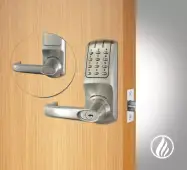 Codelocks CL5010 FIRE RATED Heavy Duty Electronic Digital Lock with 60mm Tubular Latch & Hold Open Function - Brushed Steel &lpar;92108&rpar;