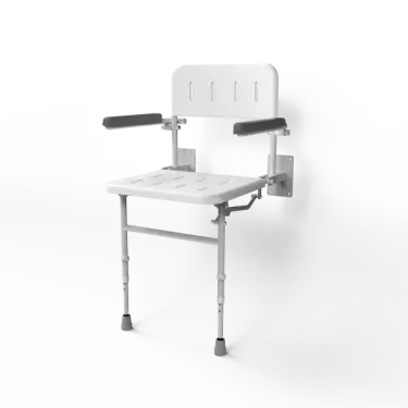 Click Here To Enlarge This Photo Of 130203&sol;WH Fitzroy of London Wall Mounted Shower Seat with Support Legs&comma; Back & Arm Rests - White