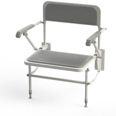 Click Here To Enlarge This Photo Of 130208&sol;WH Fitzroy of London Wall Mounted Extra Wide Padded Shower Seat with Support Legs&comma; Back & Arm Rests - Grey &lpar;RAL 7005&rpar;