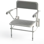 130208&sol;WH Fitzroy of London Wall Mounted Extra Wide Padded Shower Seat with Support Legs&comma; Back & Arm Rests - Grey &lpar;RAL 7005&rpar;