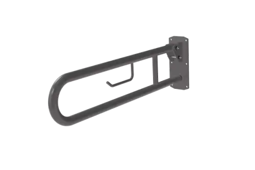 Click Here To Enlarge This Photo Of 211480&sol;GY Fitzroy of London 800mm Lift and Lock Hinged Support Rail &lpar;Stainless Steel&rpar; with Exposed Fixings & Integral Toilet Roll Holder - Grey &lpar;RAL 7005&rpar;