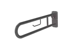 211480&sol;GY Fitzroy of London 800mm Lift and Lock Hinged Support Rail &lpar;Stainless Steel&rpar; with Exposed Fixings & Integral Toilet Roll Holder - Grey &lpar;RAL 7005&rpar;