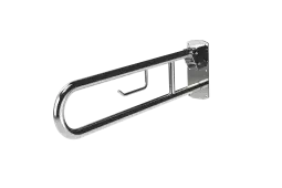 211480&sol;SP Fitzroy of London 800mm Lift and Lock Hinged Support Rail &lpar;Stainless Steel&rpar; with Exposed Fixings & Integral Toilet Roll Holder - Polished