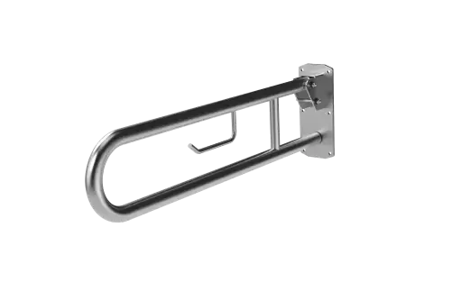 Click Here To Enlarge This Photo Of 211480&sol;SS Fitzroy of London 800mm Lift and Lock Hinged Support Rail &lpar;Stainless Steel&rpar; with Exposed Fixings & Integral Toilet Roll Holder - Satin