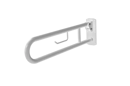 Click Here To Enlarge This Photo Of 211480&sol;WH Fitzroy of London 800mm Lift and Lock Hinged Support Rail &lpar;Stainless Steel&rpar; with Exposed Fixings & Integral Toilet Roll Holder - White &lpar;RAL 9016&rpar;
