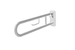 211480&sol;WH Fitzroy of London 800mm Lift and Lock Hinged Support Rail &lpar;Stainless Steel&rpar; with Exposed Fixings & Integral Toilet Roll Holder - White &lpar;RAL 9016&rpar;